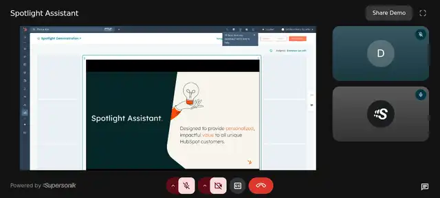 Supersonik agent sharing a HubSpot dashboard during a live guided session